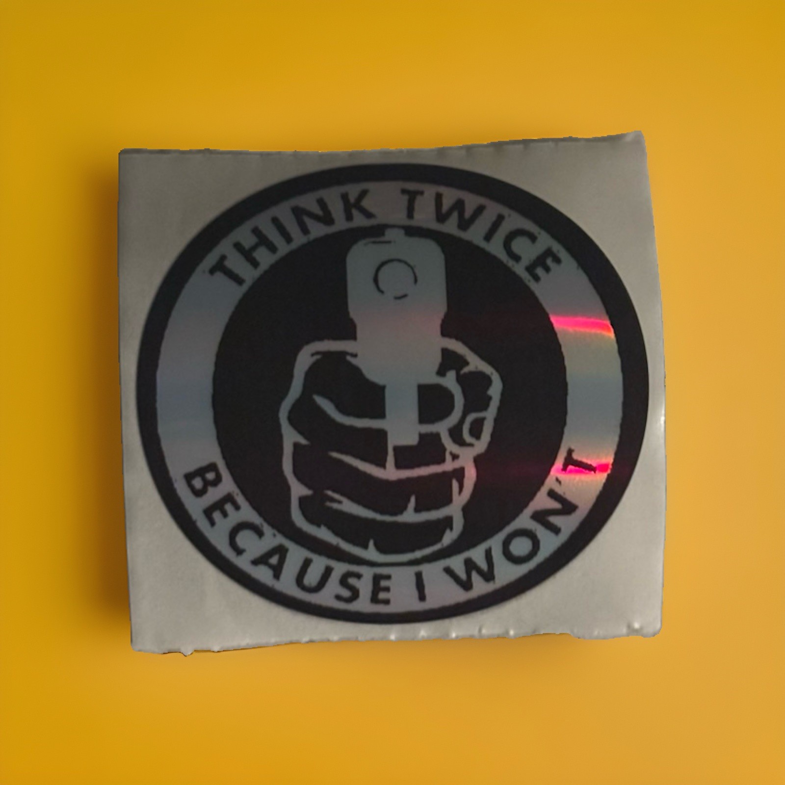 Think Twice Because I Won’t Funny Gun Sticker Decal Silver Metallic