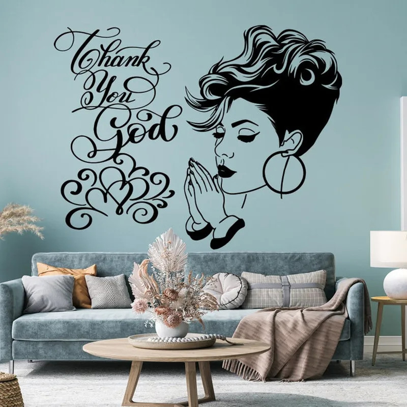 Thank You God African Women Praying Wall Stickers Religious Christianity Modern
