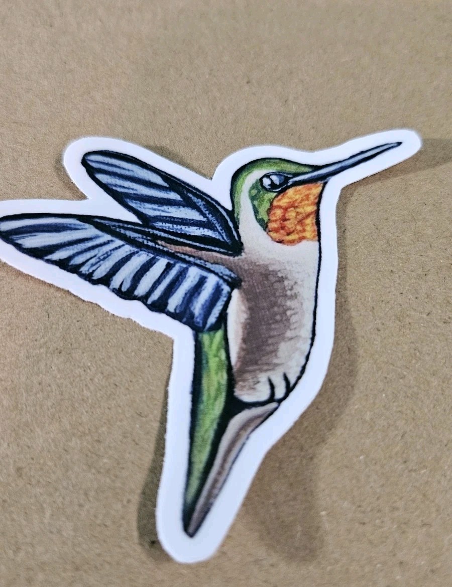 Hummingbird Sticker Matte Vinyl, 3" Tall Die Cut Sticker of Flying Bird Art