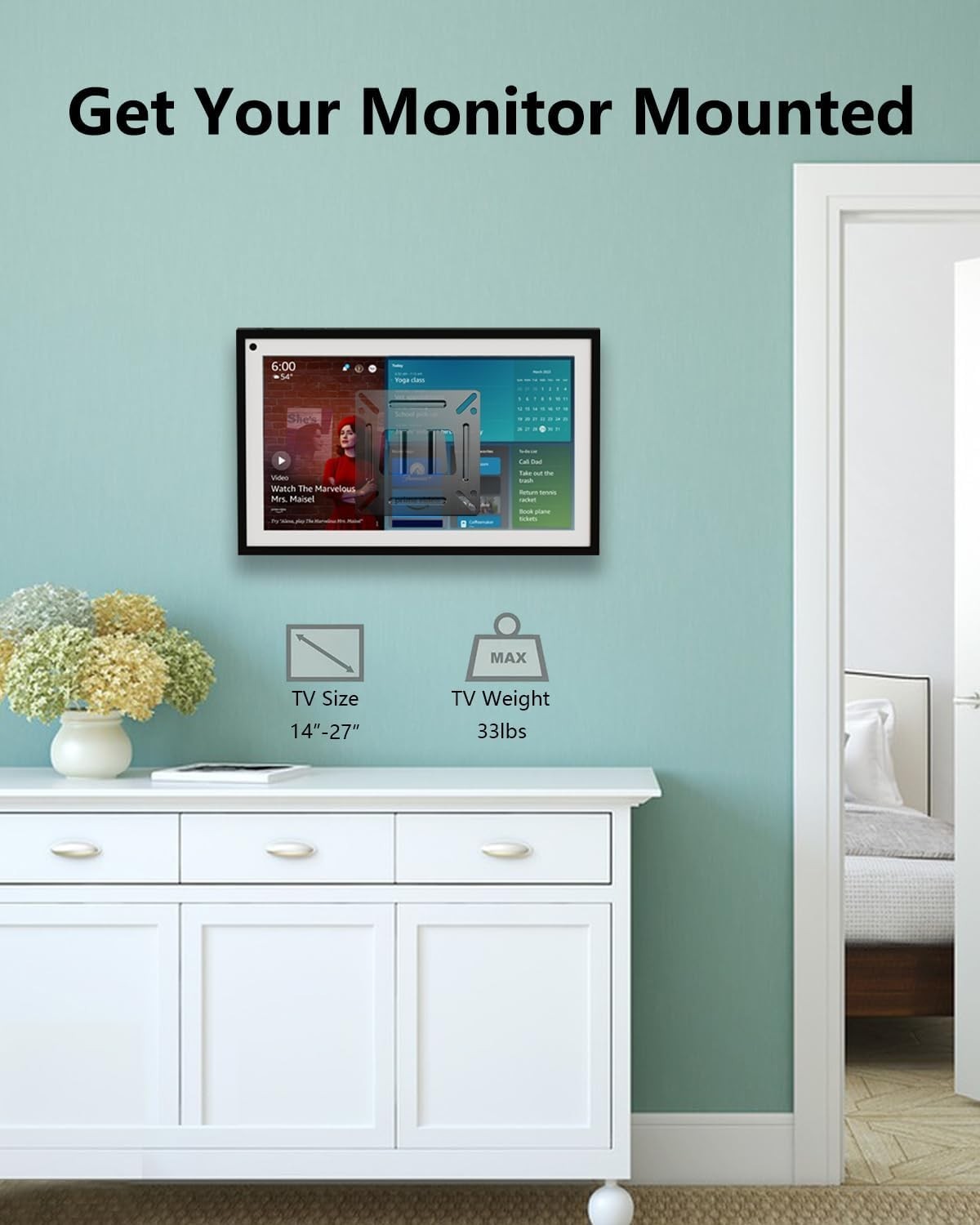 2 Pack RV TV Mount Monitor Wall Mount for 14”-27” LED LCD TV Flat Screens, Small
