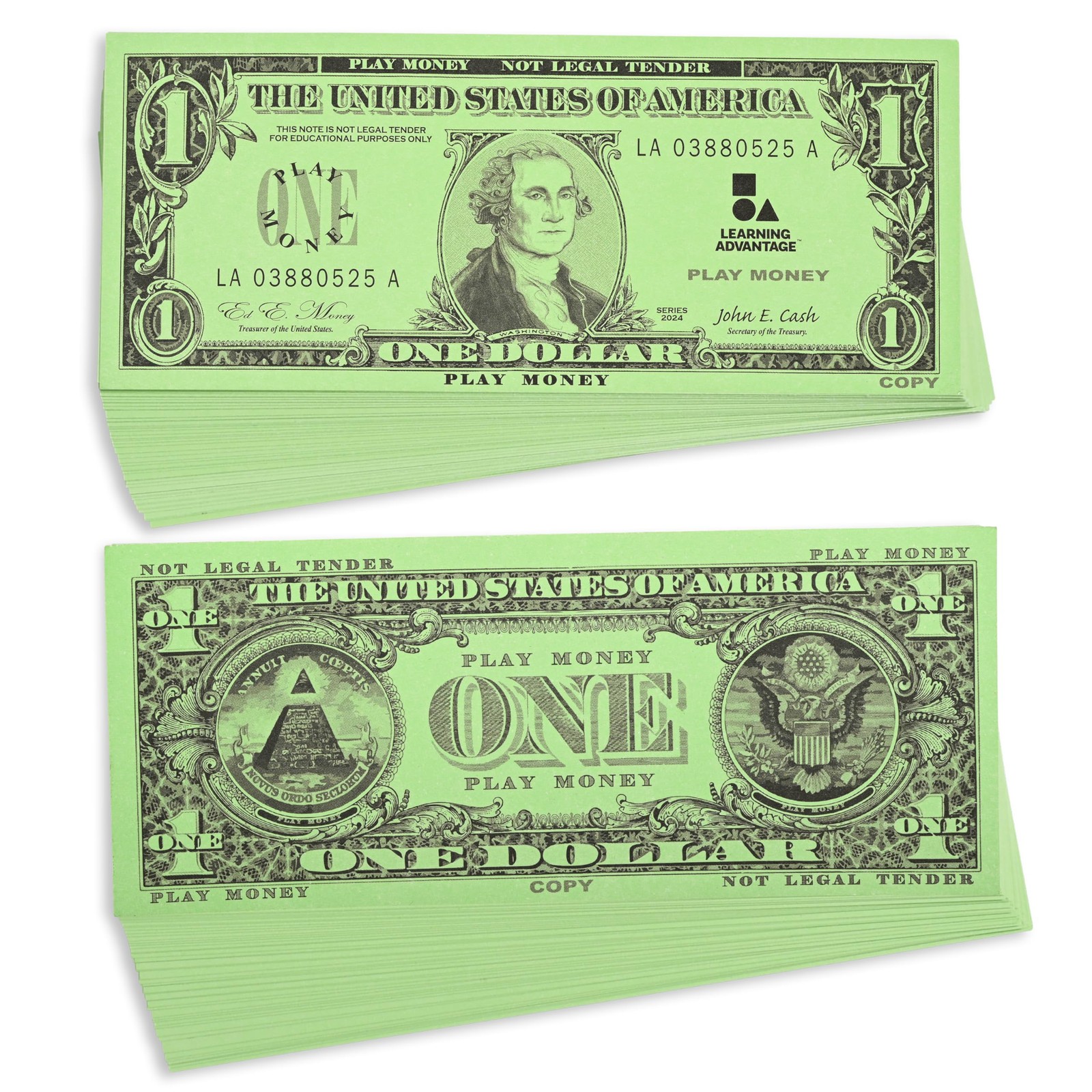 LEARNING ADVANTAGE One Dollar Play Bills | Set of 1 Count (Pack 1), Green