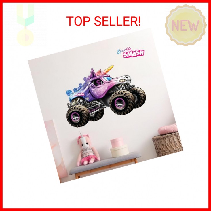 Monster Jam Sparkle Smash Truck Wall Decal – Large 21" Wide Monster Truck Wall V