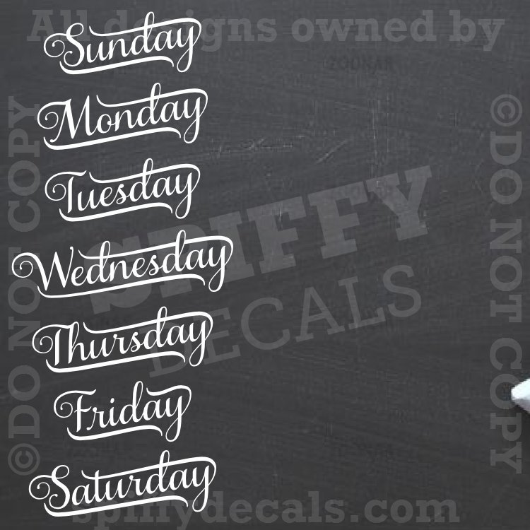 CHALKBOARD CALENDER DAYS OF THE WEEK Vinyl Wall Decal Decor Stickers Quote