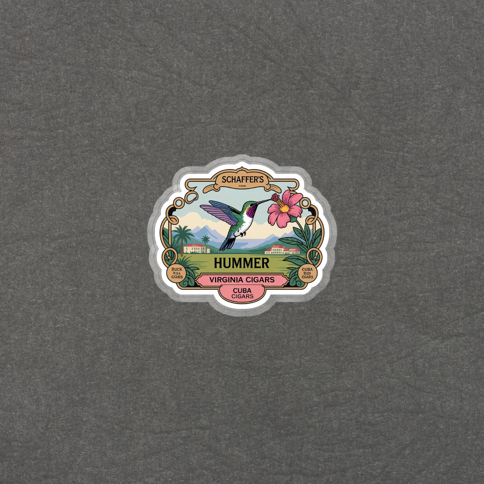 Vintage Hummer Cigar Label Sticker – Tropical Hummingbird Illustration Decal #70