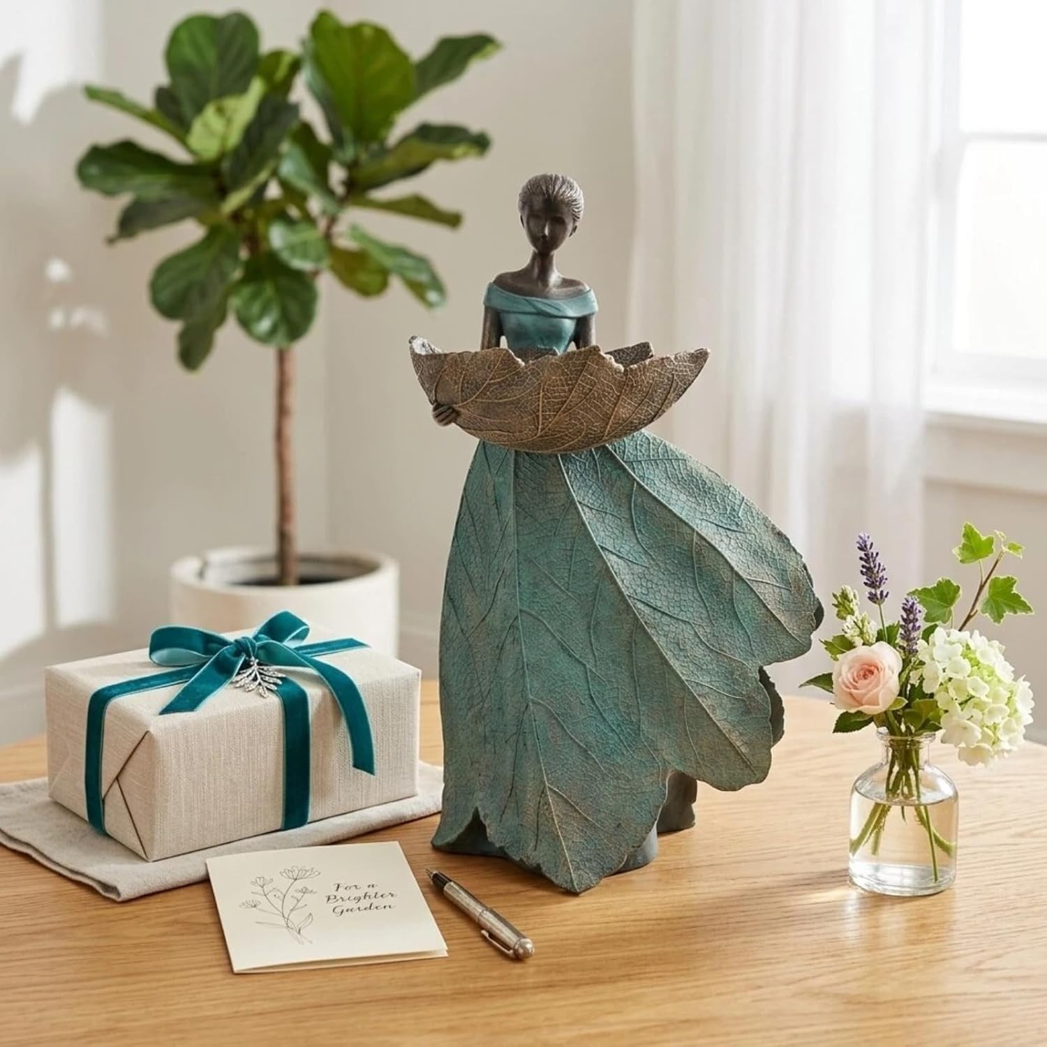 Fairy Garden Statues Bird Feeder – 12 Inch Resin Outdoor Fairy Statue for Garden
