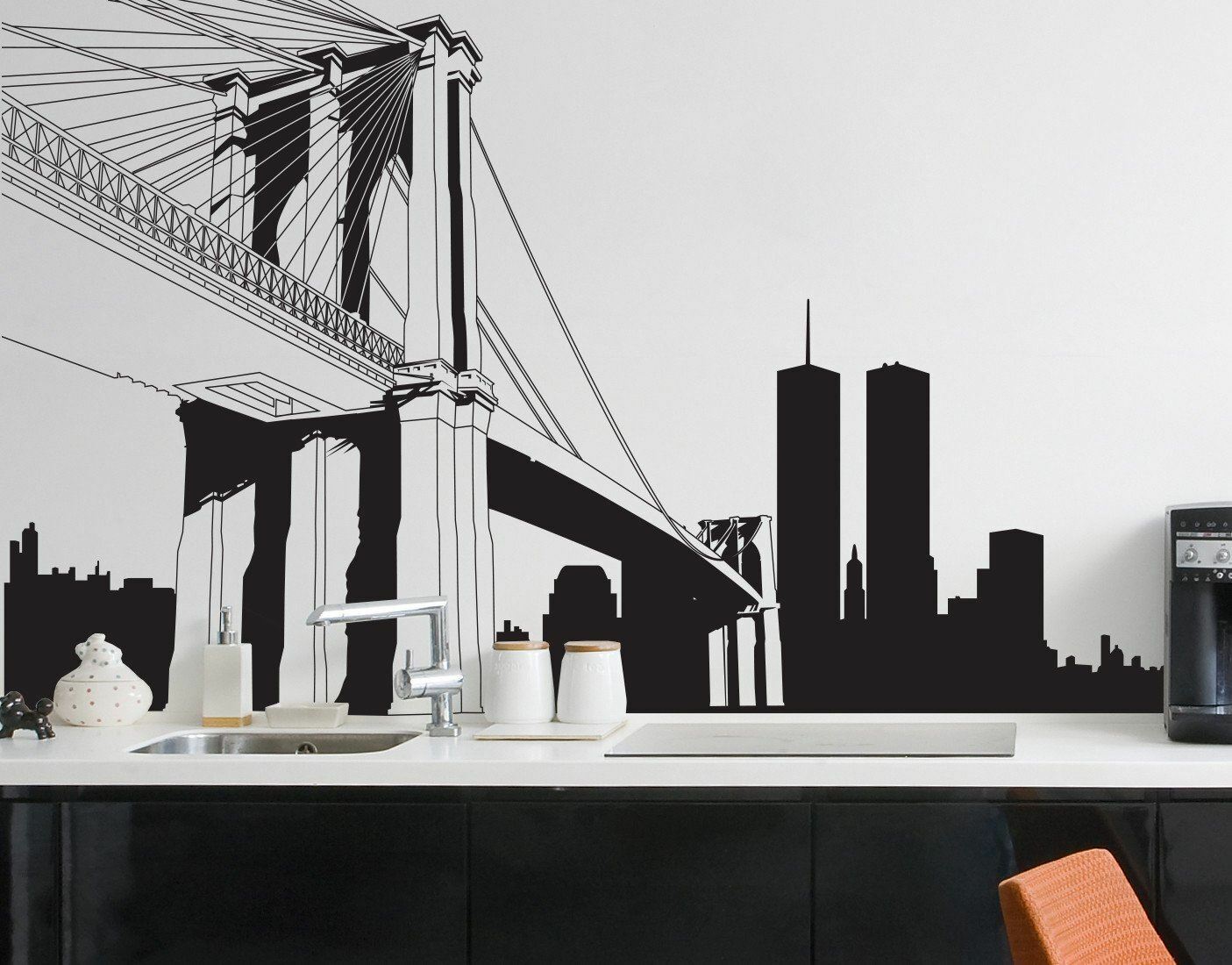 NYC Brooklyn Bridge Wall Decal. New York City Decor. #334