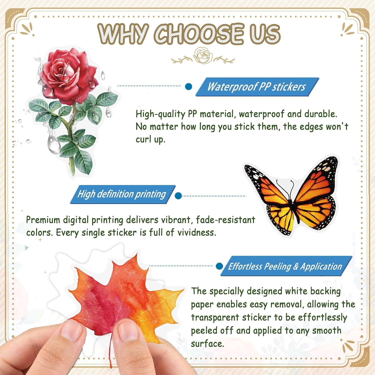 200Pcs Transparent Flower Butterfly Stickers, Aesthetic Nature Floral Decals …