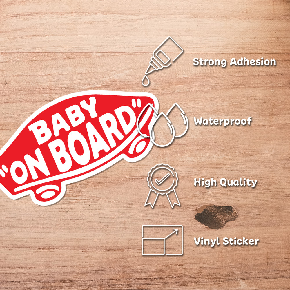 2-Pack Baby On Board Sticker Vinyl Red Skateboard Style Car Window Bumper Laptop