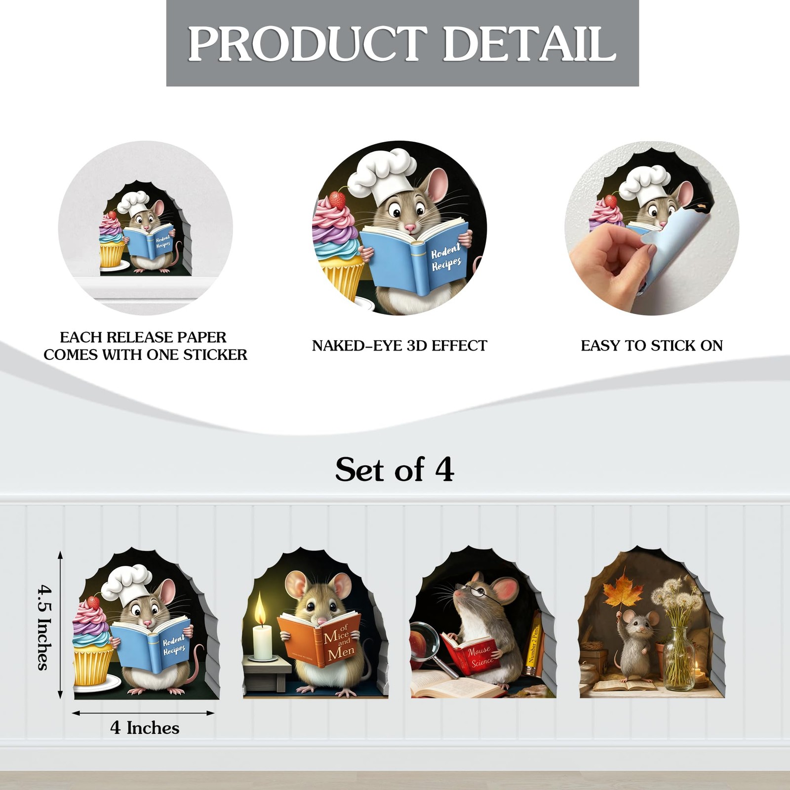 3D Mouse Hole Wall Decals Peel and Stick, Sticker with 3D Effect, Funny Wall …