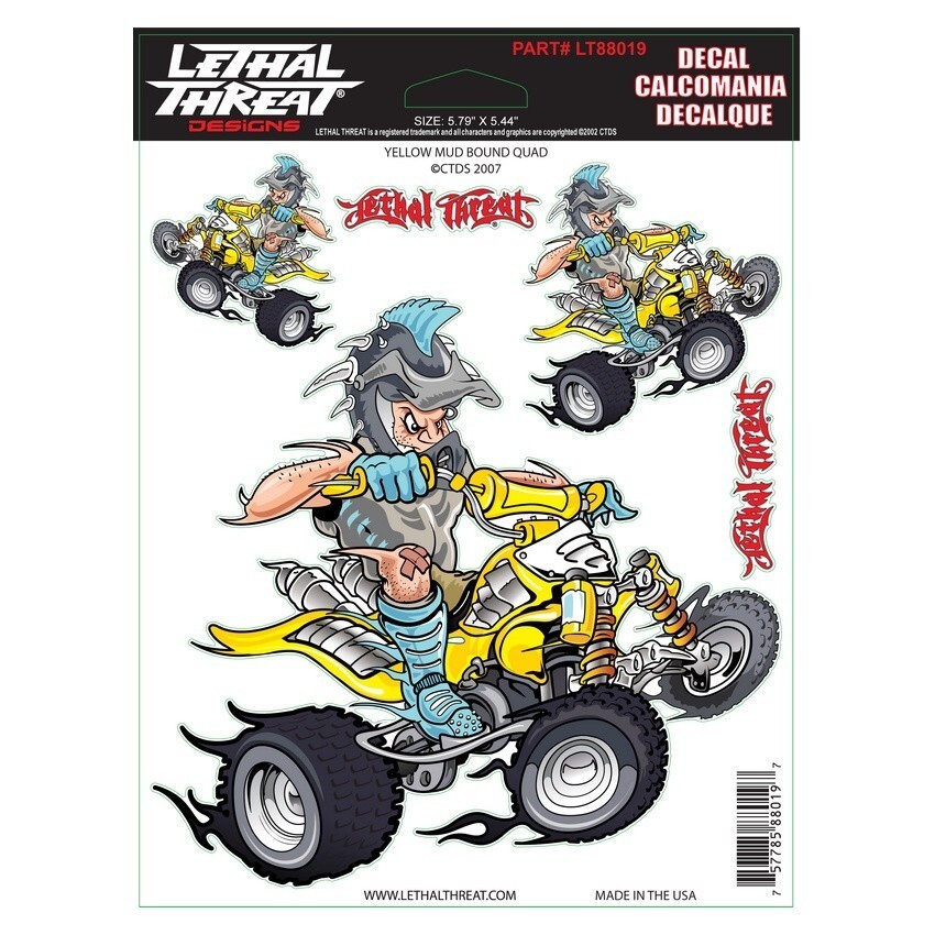 NEW LETHAL THREAT MUD BOUND QUAD YELLOW DECAL STICKER 6"x6" LT88019