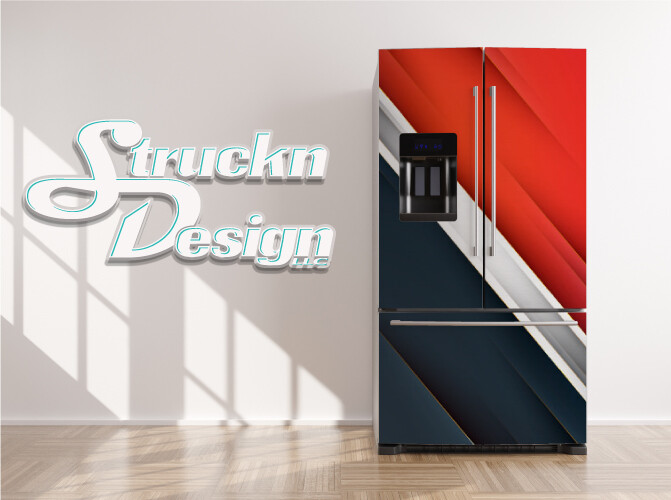 Red White Navy Modern Lines Shapes Fridge Freezer Wrap Side Door Vinyl Decal