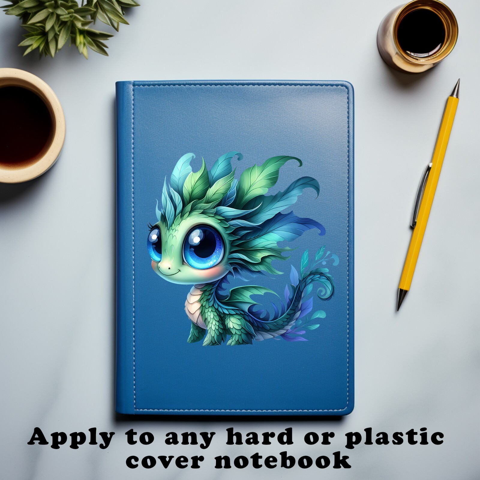 Cute Blue Green Dragon UV DTF Transparent Sticker / Decal