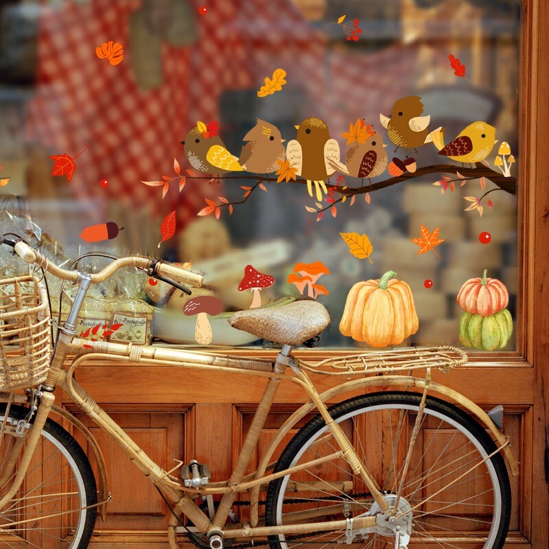 Cute Birds Static Window Stickers Decal Glass Home Furniture PVC Pumpkin