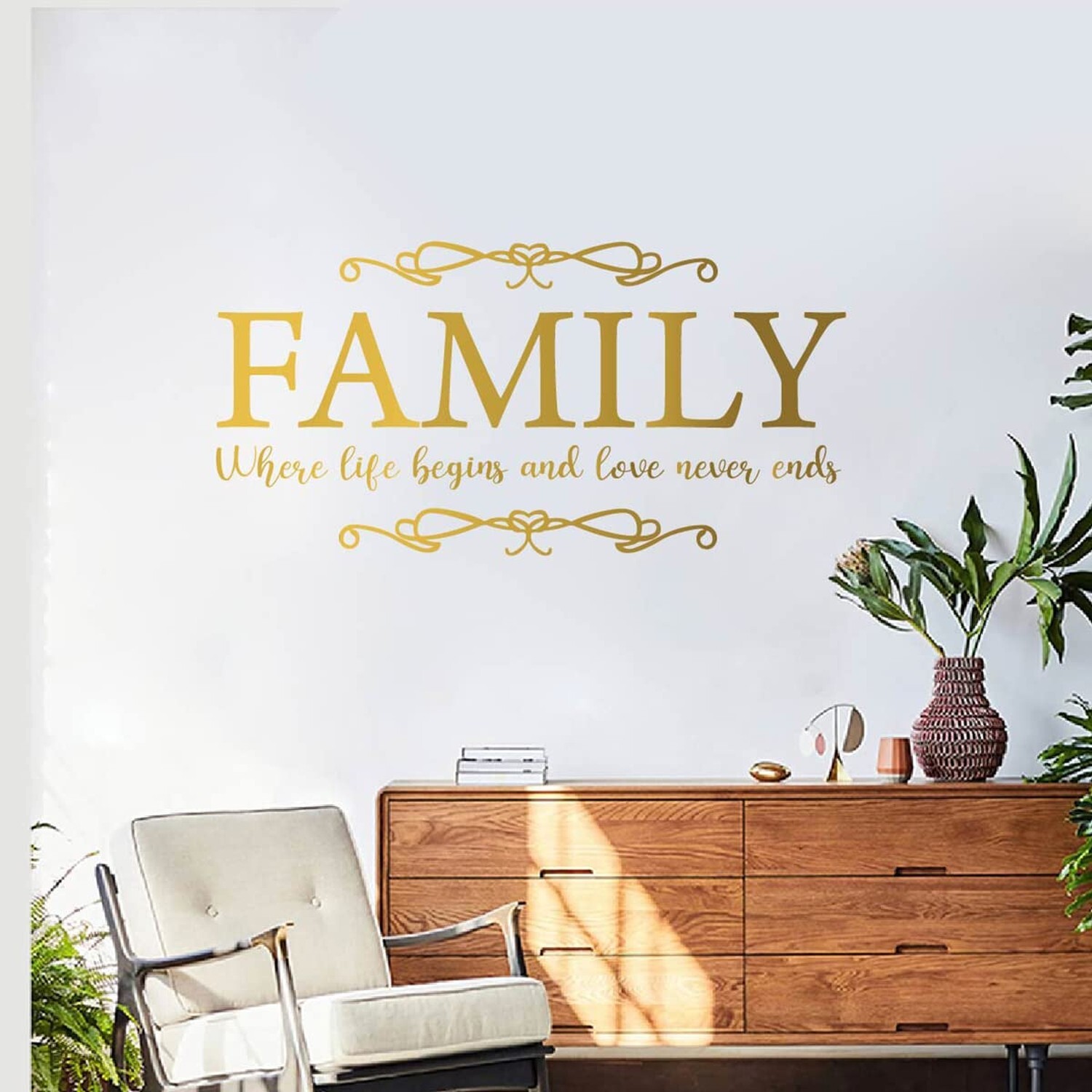 Family Quote Design Life and Love Wall Decor Sticker Mural for Home Kitchen L…