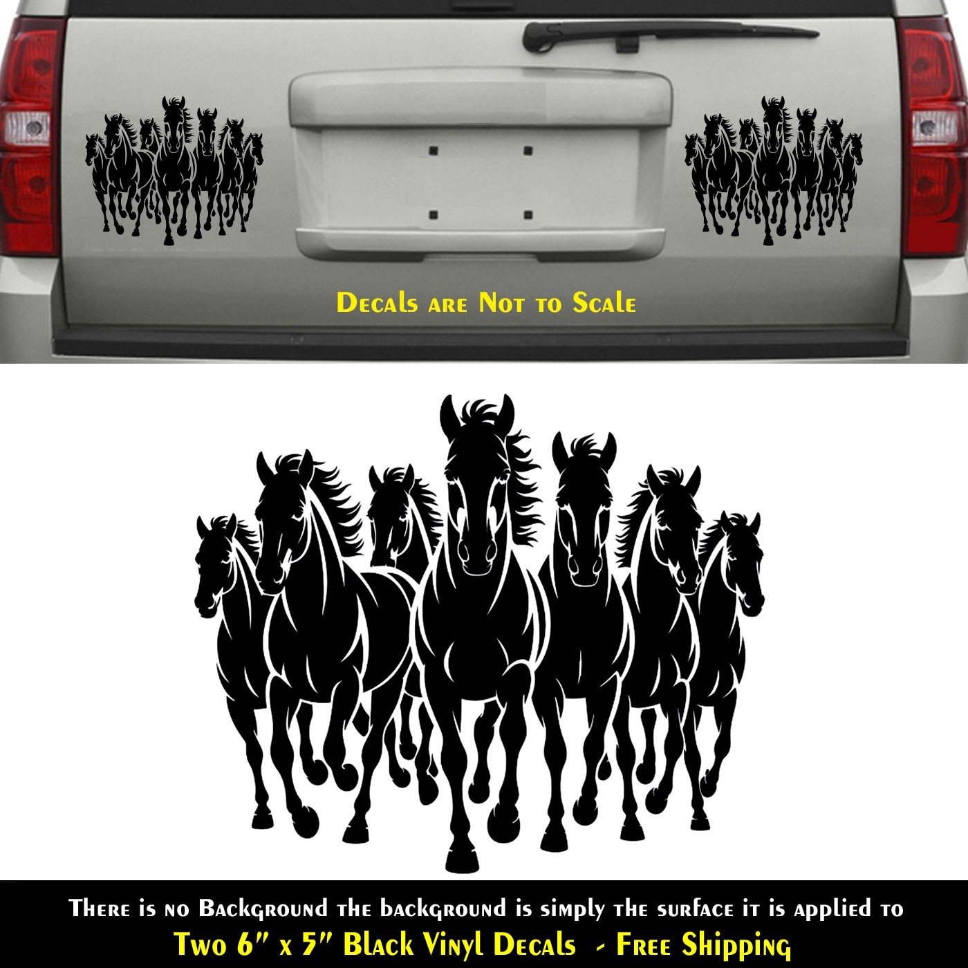 Running Horses Two 6" Black Vinyl Decals Car Truck Any Flat Surface