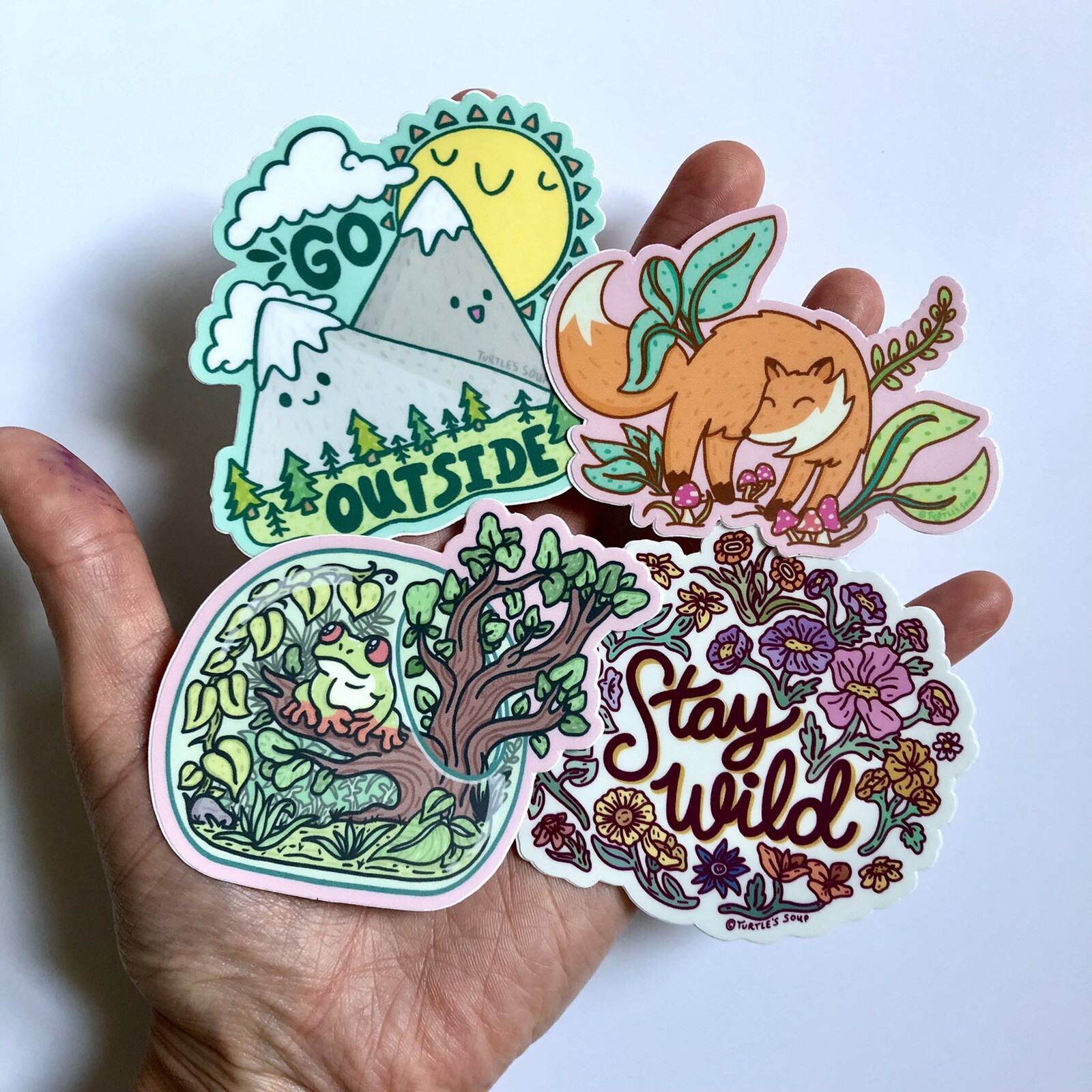 NEW! Turtle’s Soup SET OF 4 VINYL STICKERS / DECALS — 3×3” Fun Wilderness Theme