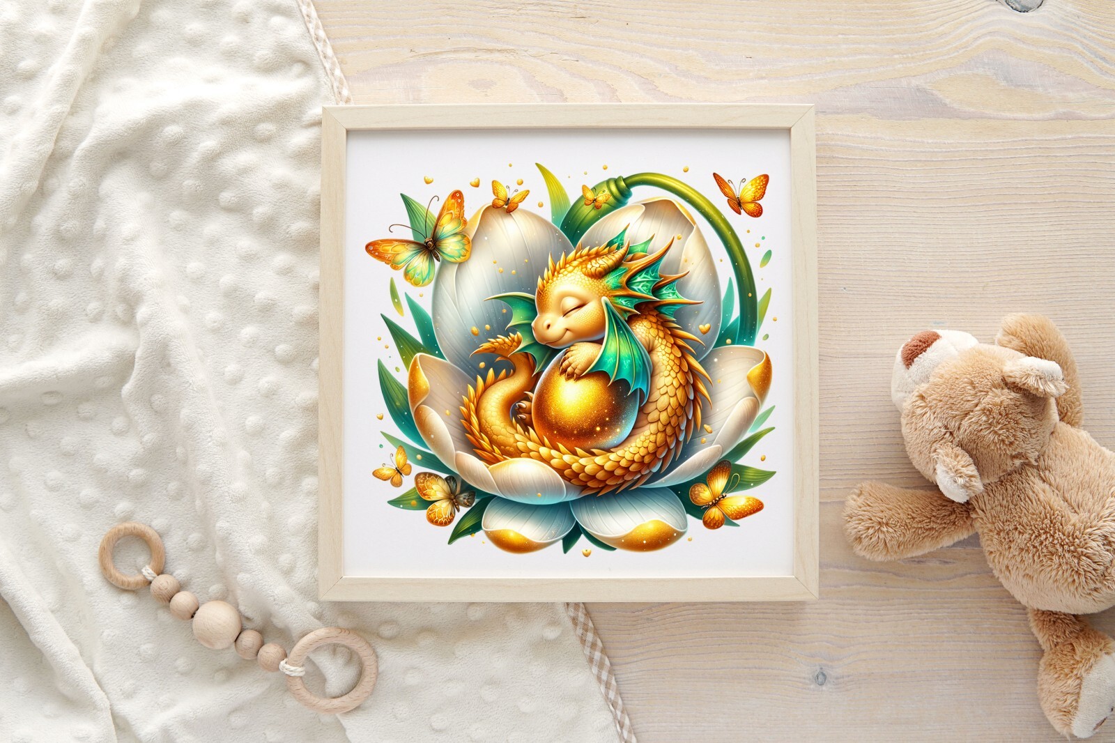 Gold Dragon Sleeping on White Flower UV DTF Transparent Sticker / Decal