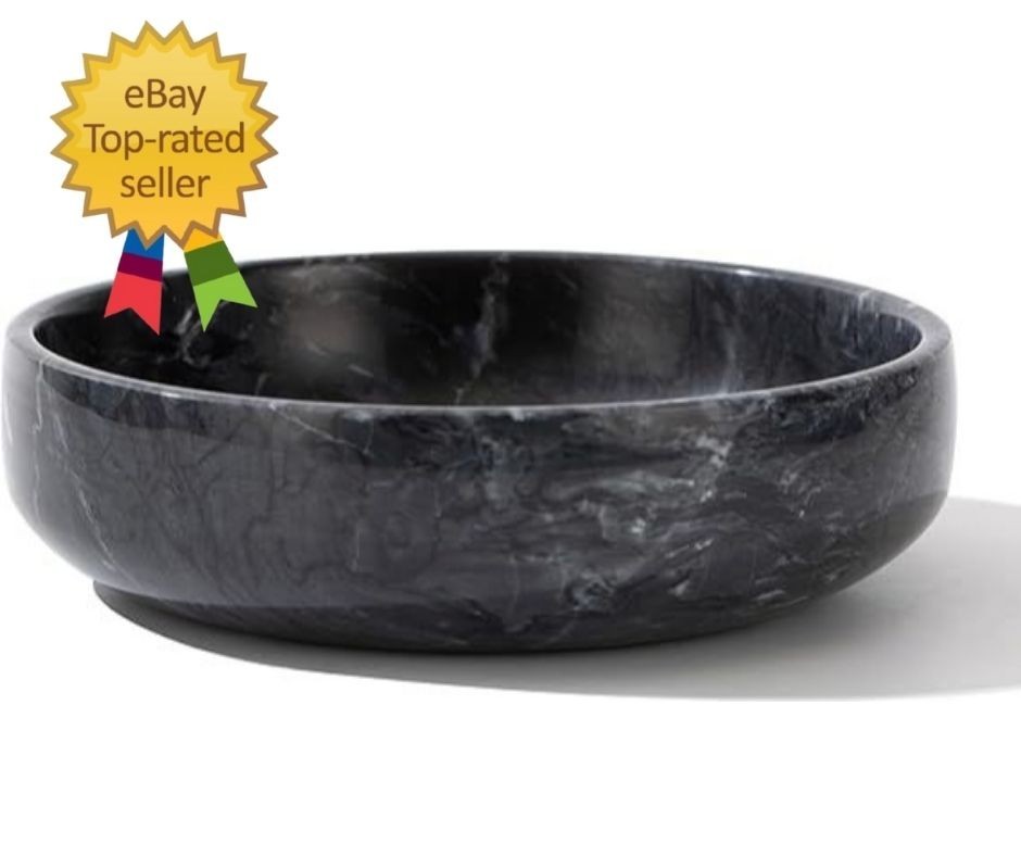 6.7" Large Decorative Bowl, Natural Marble Large, Black