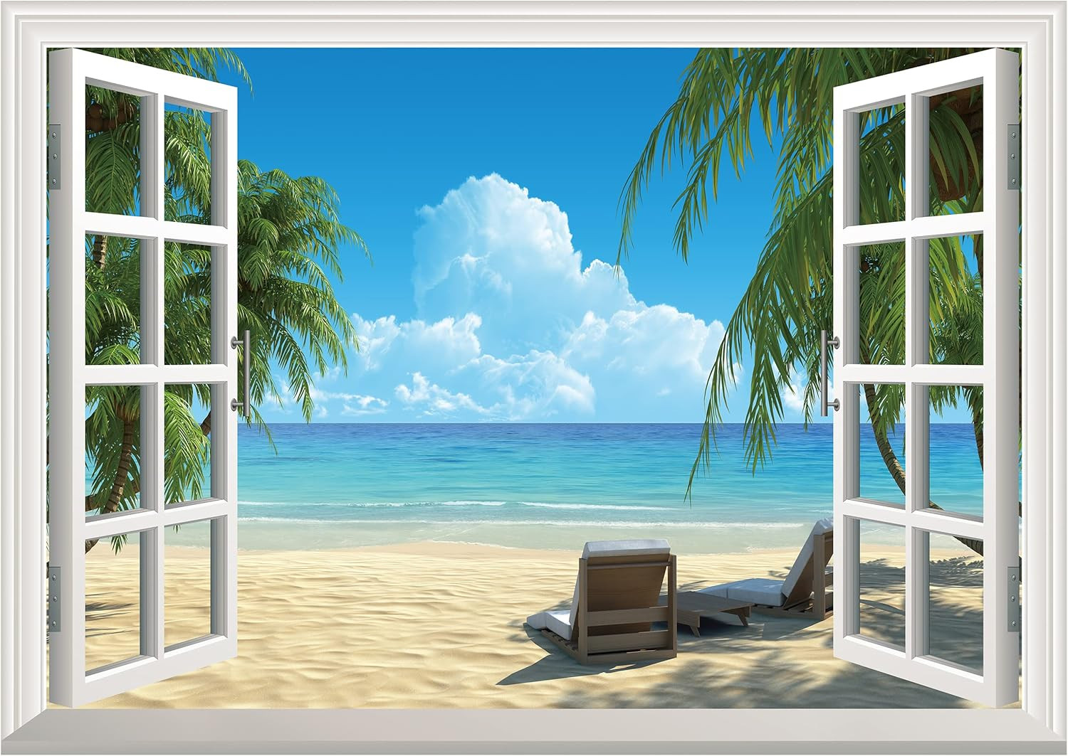 Fake Window Wall Sticker – Shoreline Lighthouse Faux Window Wall Mural for Wall