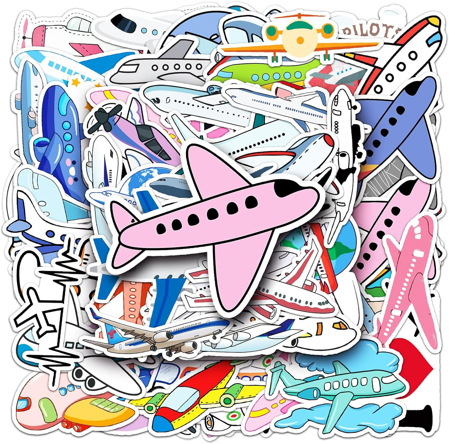 50Pcs Plane Stickers Airplane Aircraft Waterproof Vinyl Decals for Water Bottles