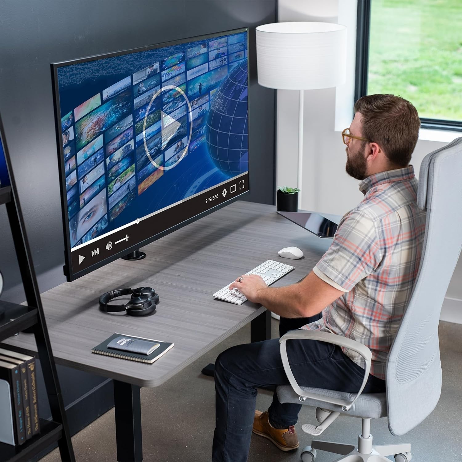 Ultra Wide TV Desk Mount for up to 55 inch Screens Weighing 66 lbs, Full Moti…