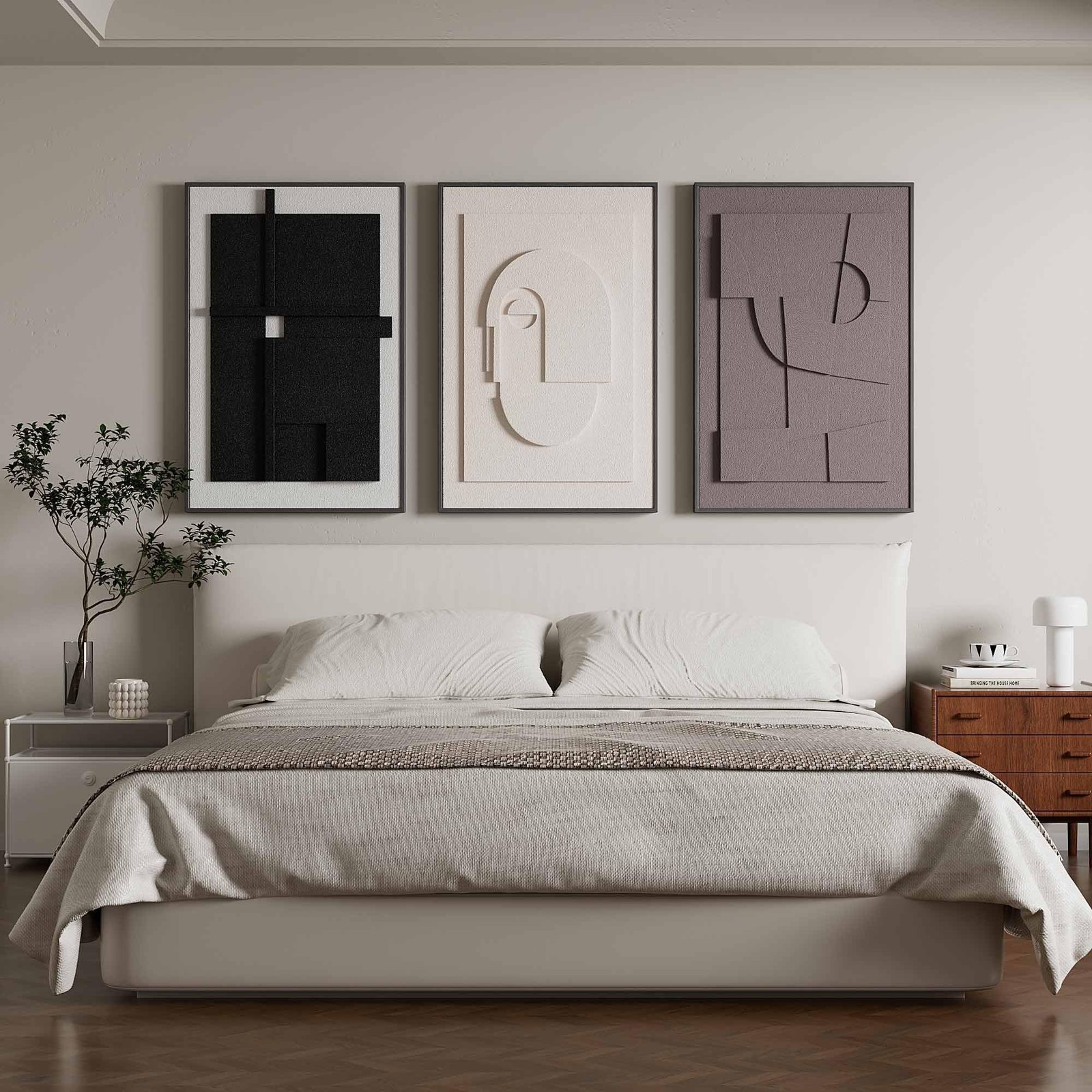 3D Textured Abstract Wall Art for Living Room, 3 Piece Modern Neutral Framed …