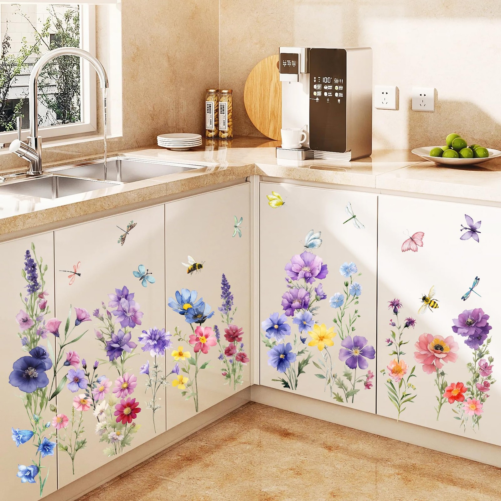 9 Pieces Flowers Wall Decals Flower for Walls Vinyl Color