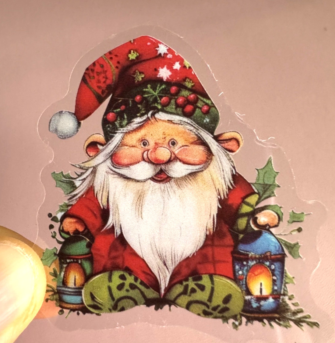 Retro Christmas Stickers Transparent Vinyl Holiday Santa Elf 7pcs Random Mix
