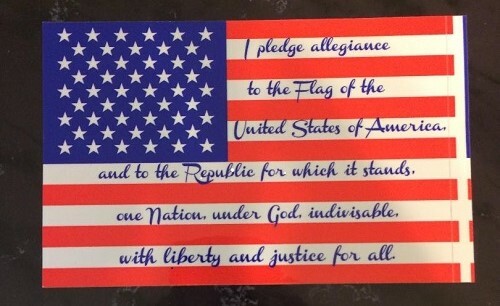 American Flag 5"x3.25" Decal with "Pledge of Allegiance"-20% to DAV! SET OF 500!