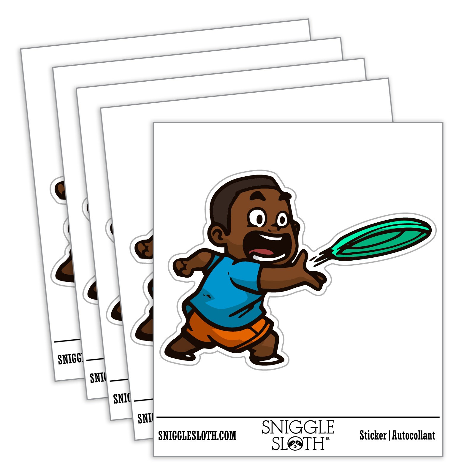 Boy Throwing Flying Disk Toy Sport Waterproof Vinyl Decal Sticker Set – 5 Pack