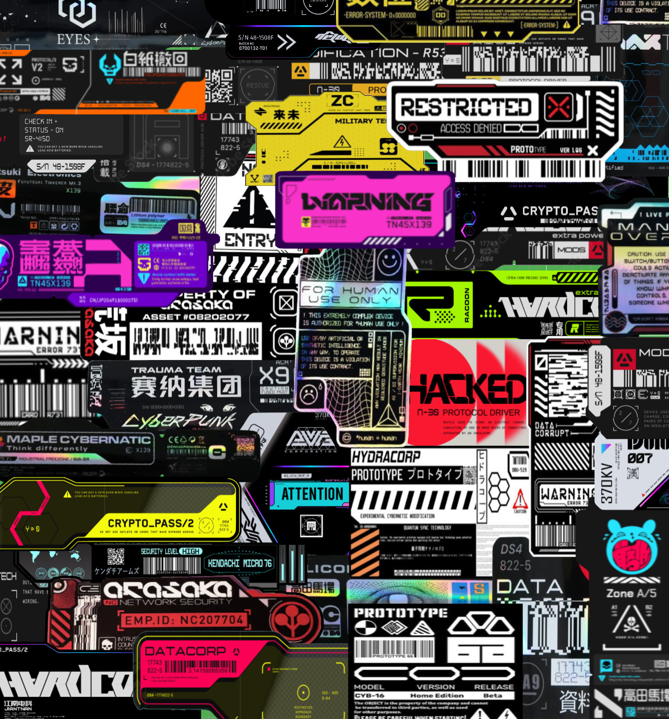 20/40 Cyberpunk Decal Stickers – Glossy Vinyl – Water Resistant Futuristic