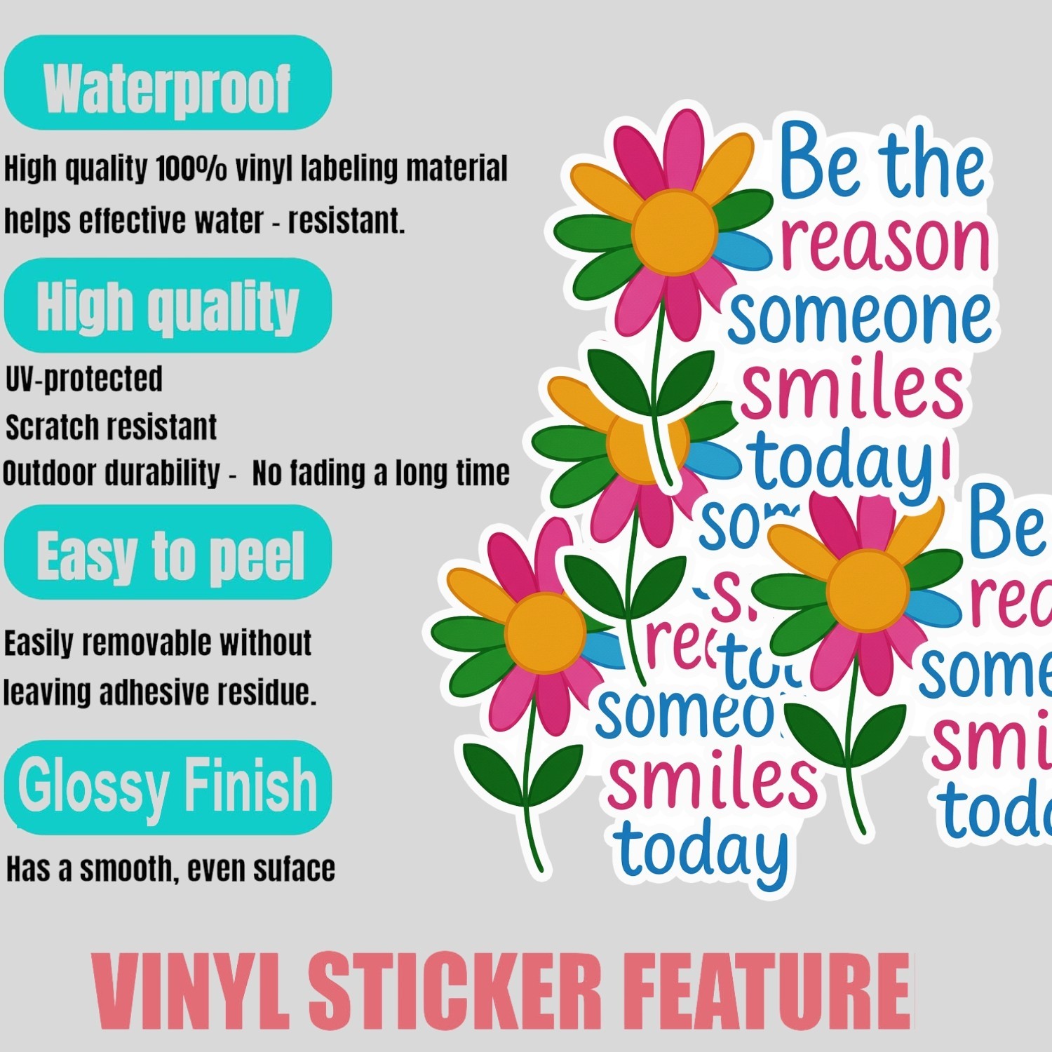 4Pcs Be the Reason Someone Smiles Today Stickers – Cute Inspirational Decals