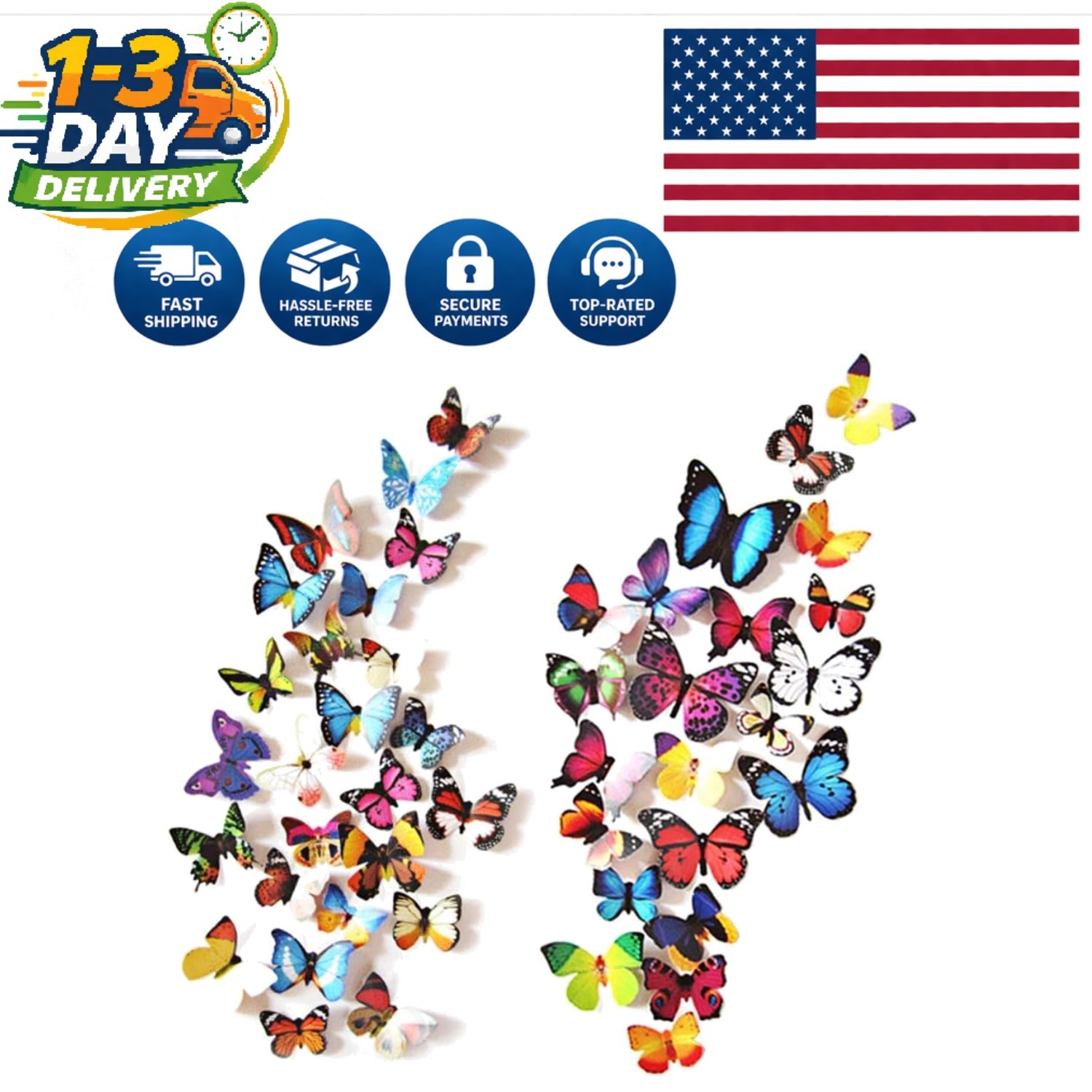 Vibrant 80pcs Butterfly Wall Stickers – Lifelike, Reusable, and Fade-Resistant
