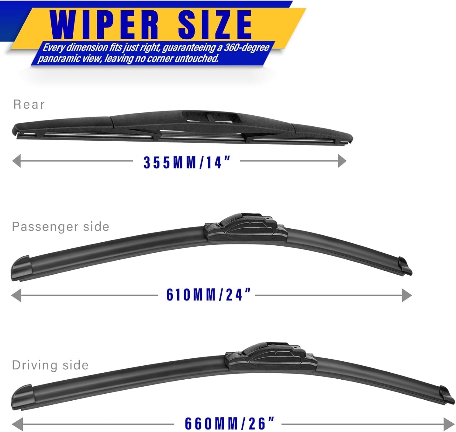 Windshield Wiper Blades 26 +24 +14 Set of 3 for Honda Pilot 2016-2022 2016-2021