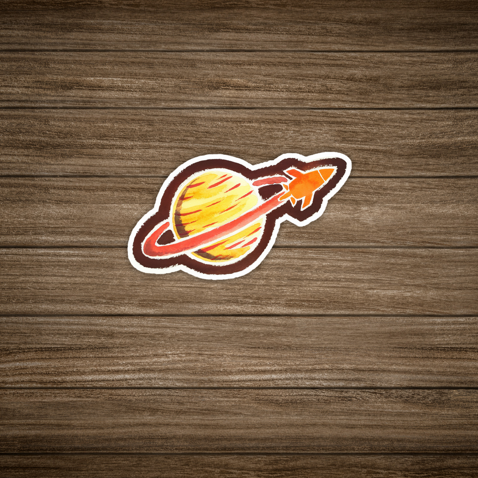 Retro Rocket Planet Sticker – Vintage Space Exploration Cartoon Art Decal #487