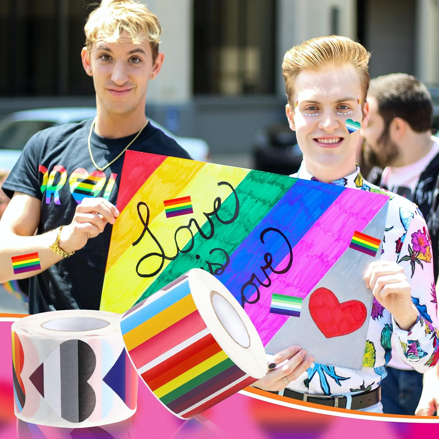 Rainbow Pride Sticker Roll 1000 PCS Heart Flag Labels Pride Month Parade Event