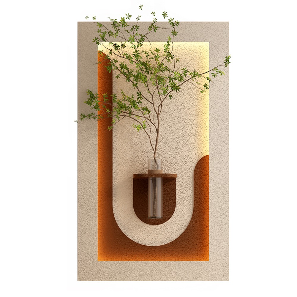 Adjustable 3-Color LED Sandstone Wall Decor with Simulated Green Plants
