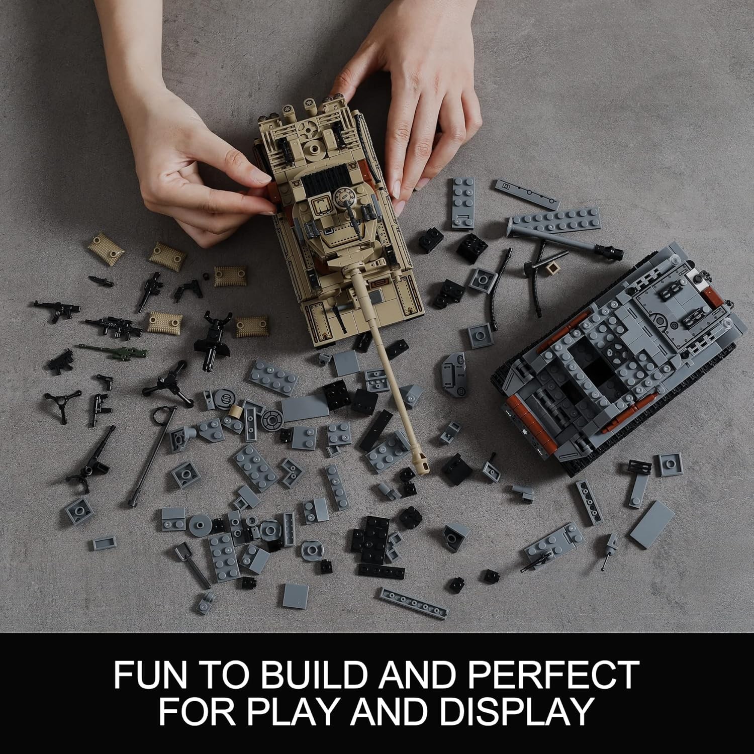 WW2 Tank Building Kit: Create German Tiger & US M4 Sherman with 1184 Blocks