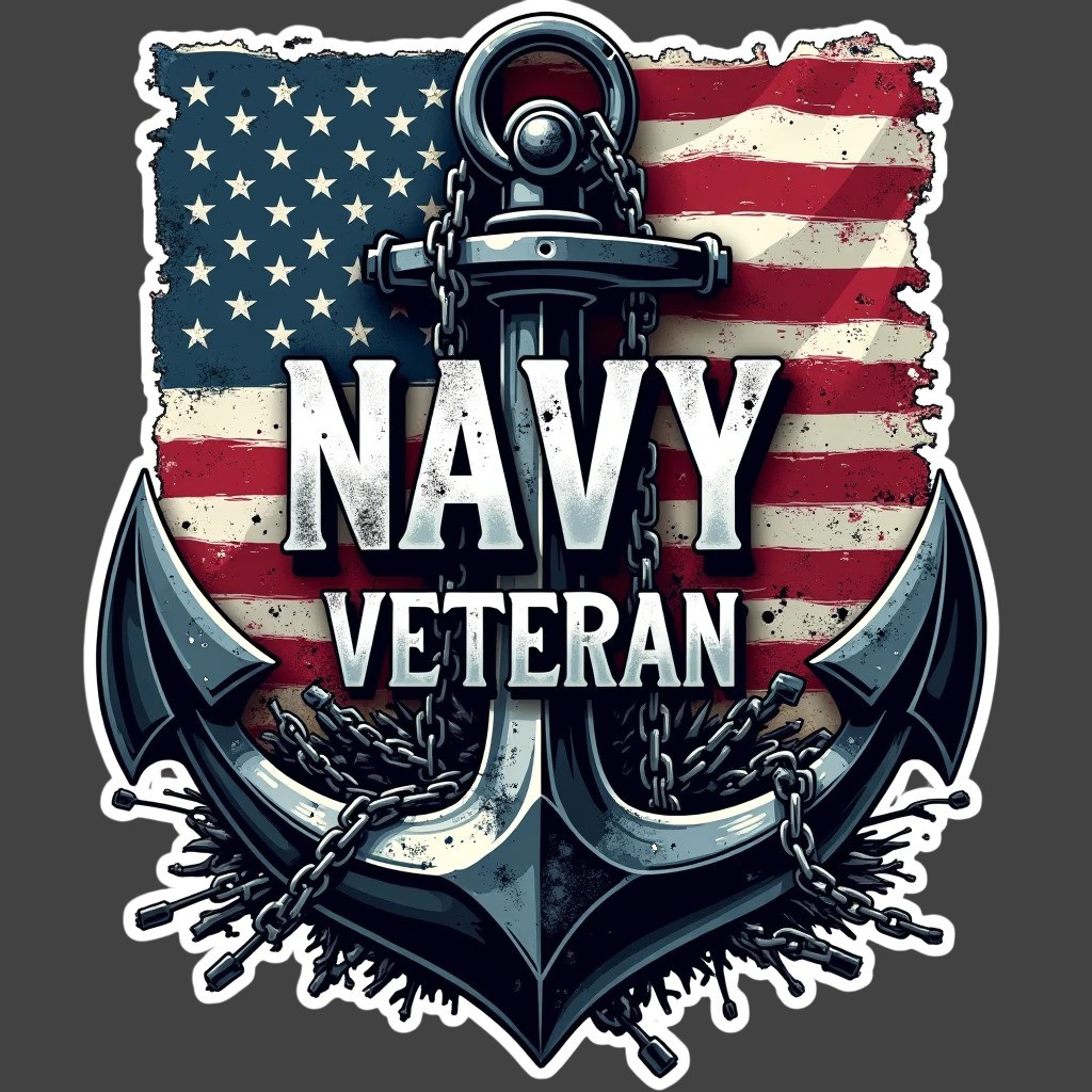 Navy Veteran Anchor American Flag Sticker Vinyl Decal Military Patriotic 5"
