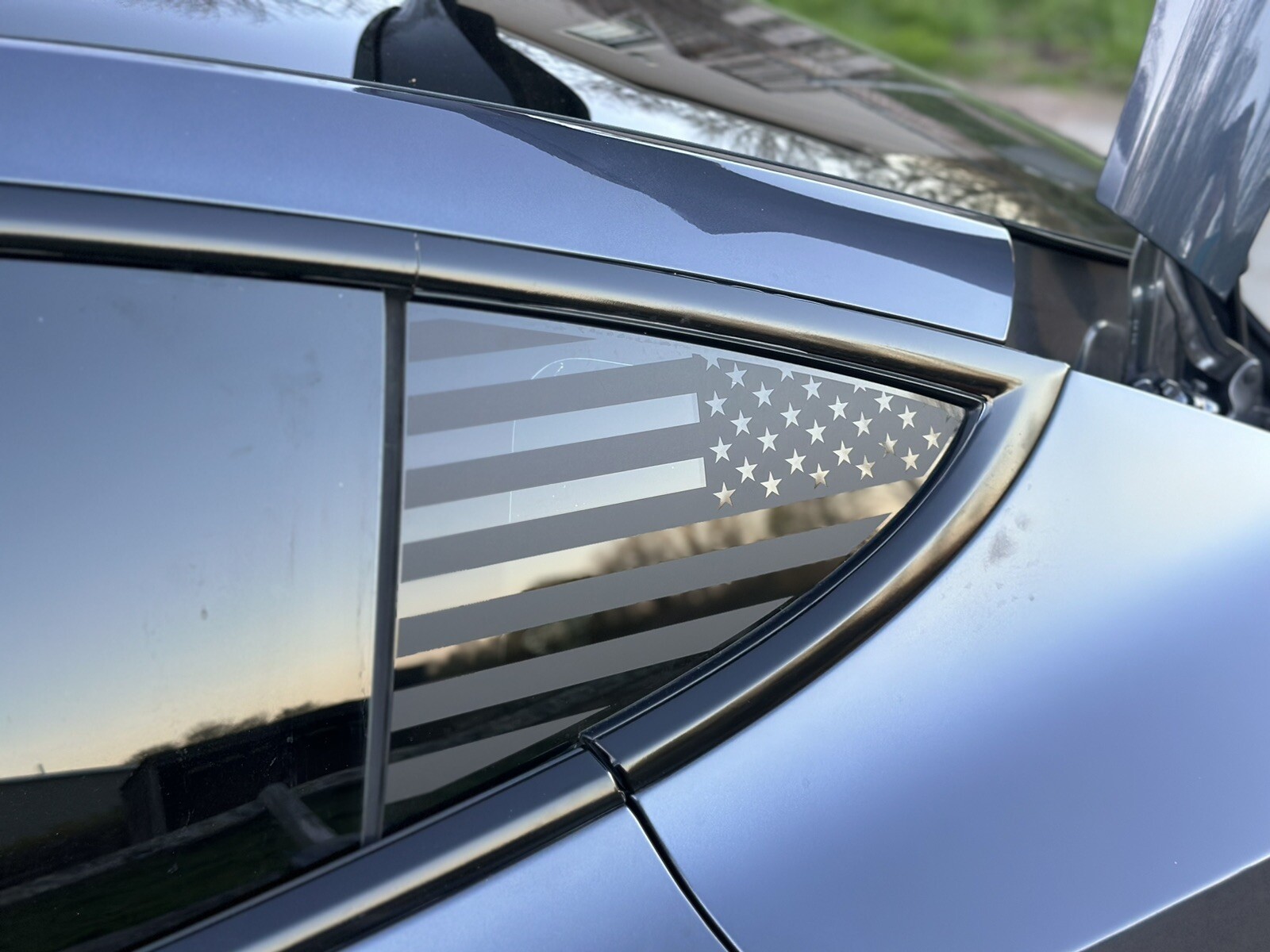2pc Matte Black American flag quarter panel window decals fit Model 3 Tesla