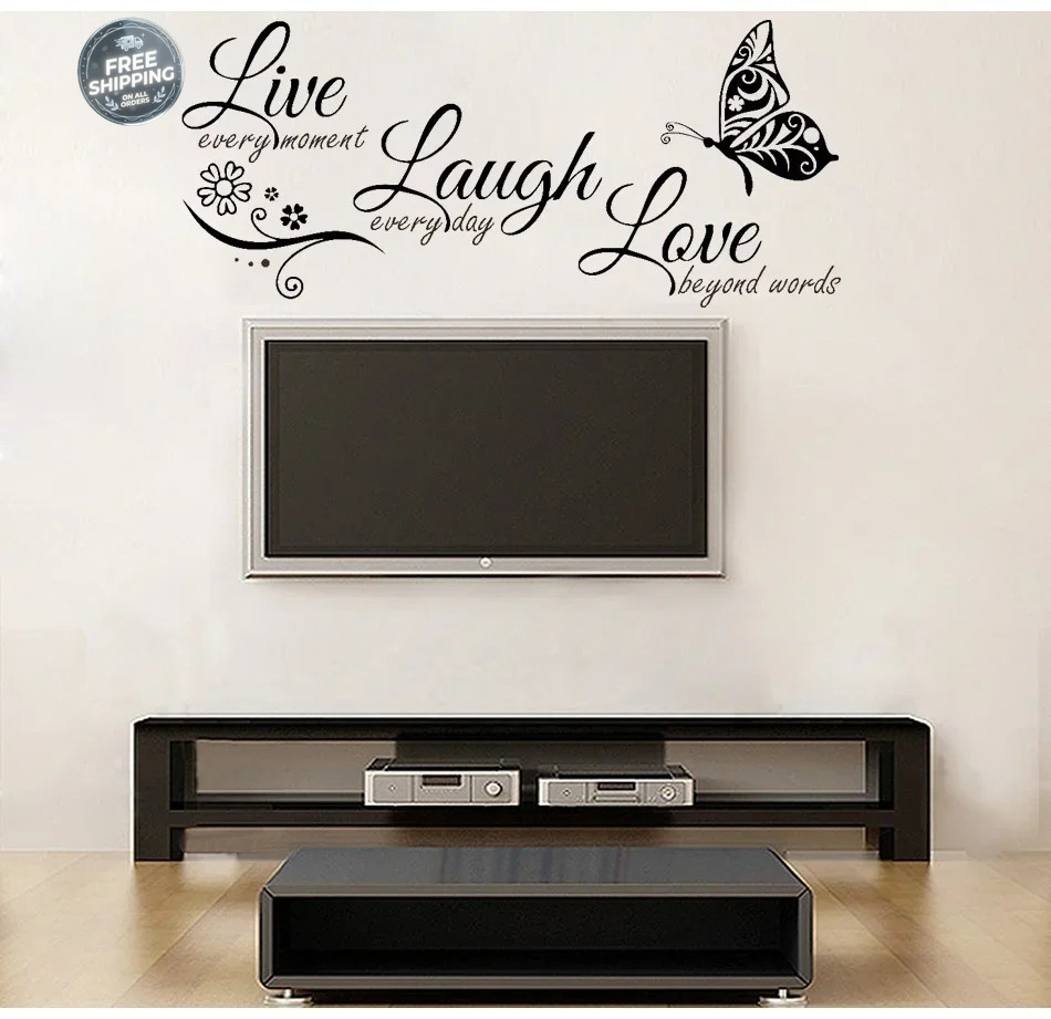 Live Laugh Love Butterfly Flower Wall Sticker Modern Home Decor Vinyl