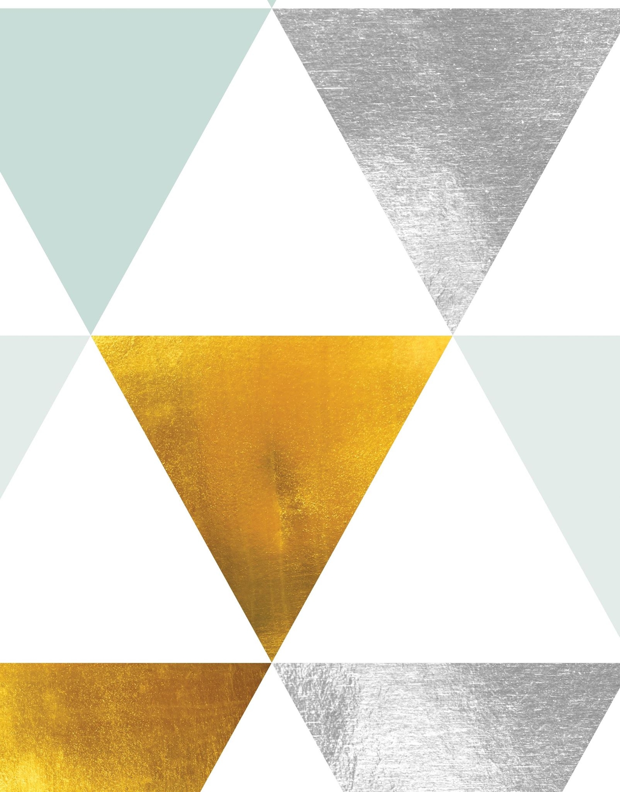 Triangle Geometric Abstract Pattern Wall Mural. Gold, Silver, Teal, Turquoise an