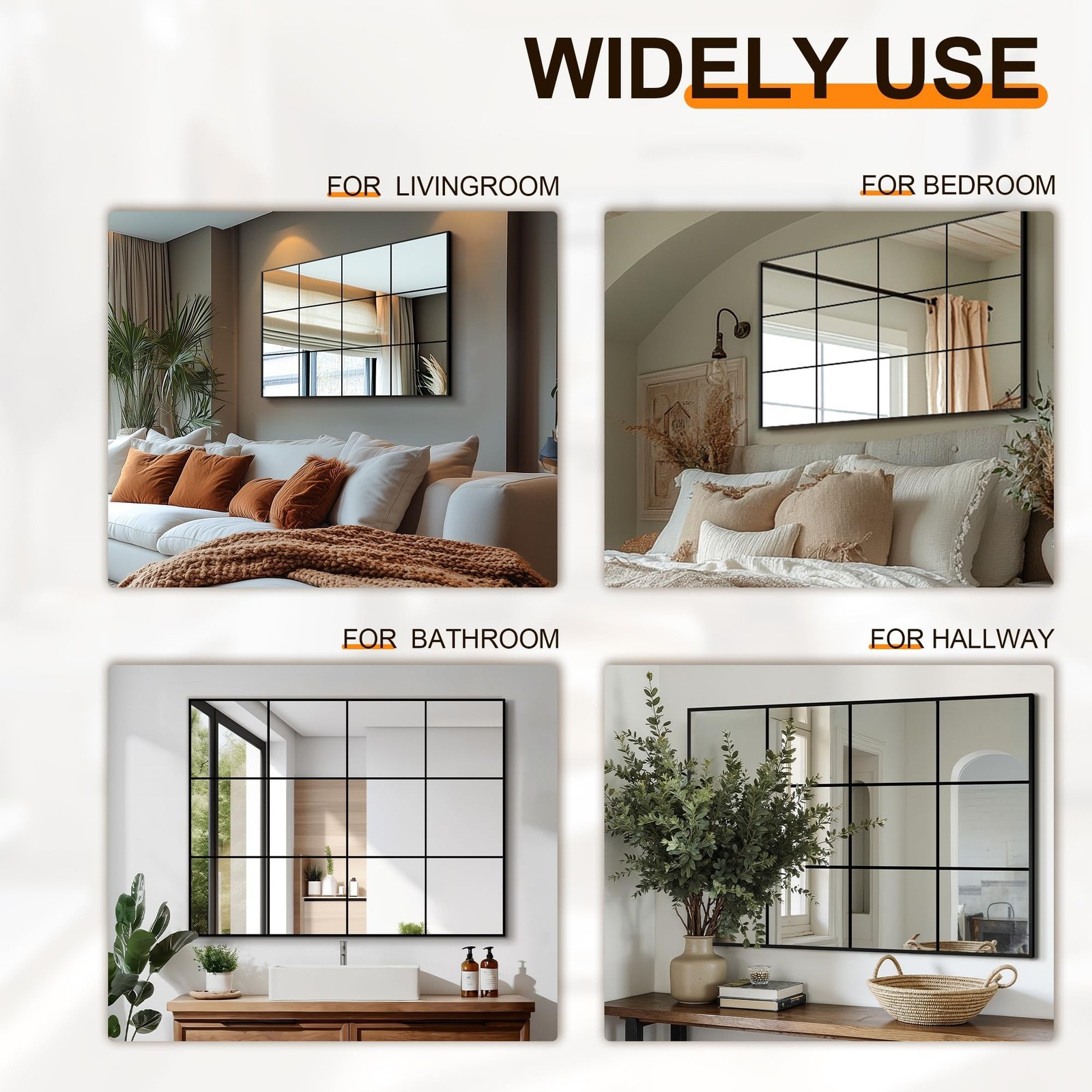 Delma Wall Mirror, 40"X30" Window Pane for Living Room Decor, Decorative Wall…