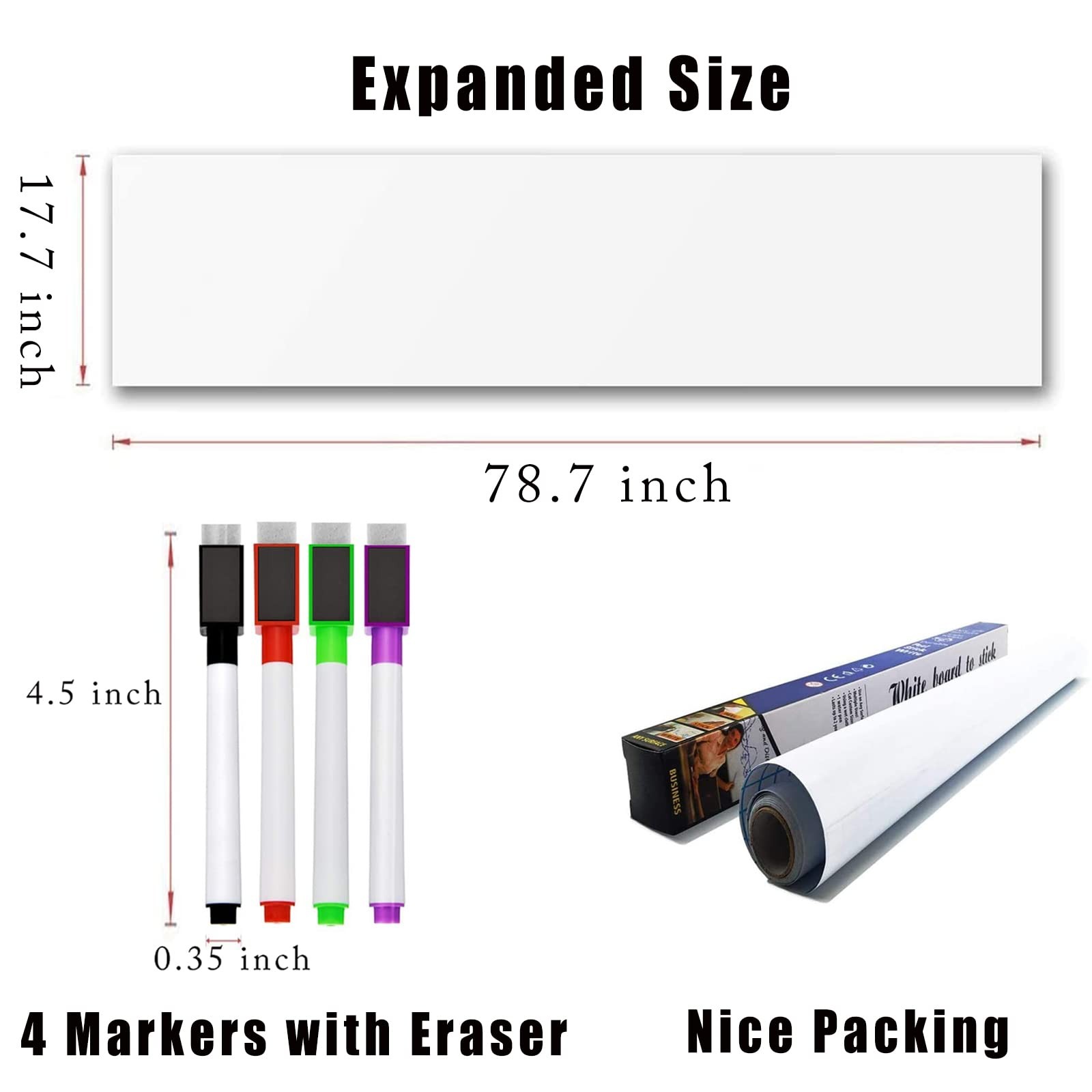 Self Adhesive White Board Paper – Dry Erase Wall Stickers Roll 17.7" x 78.7" …
