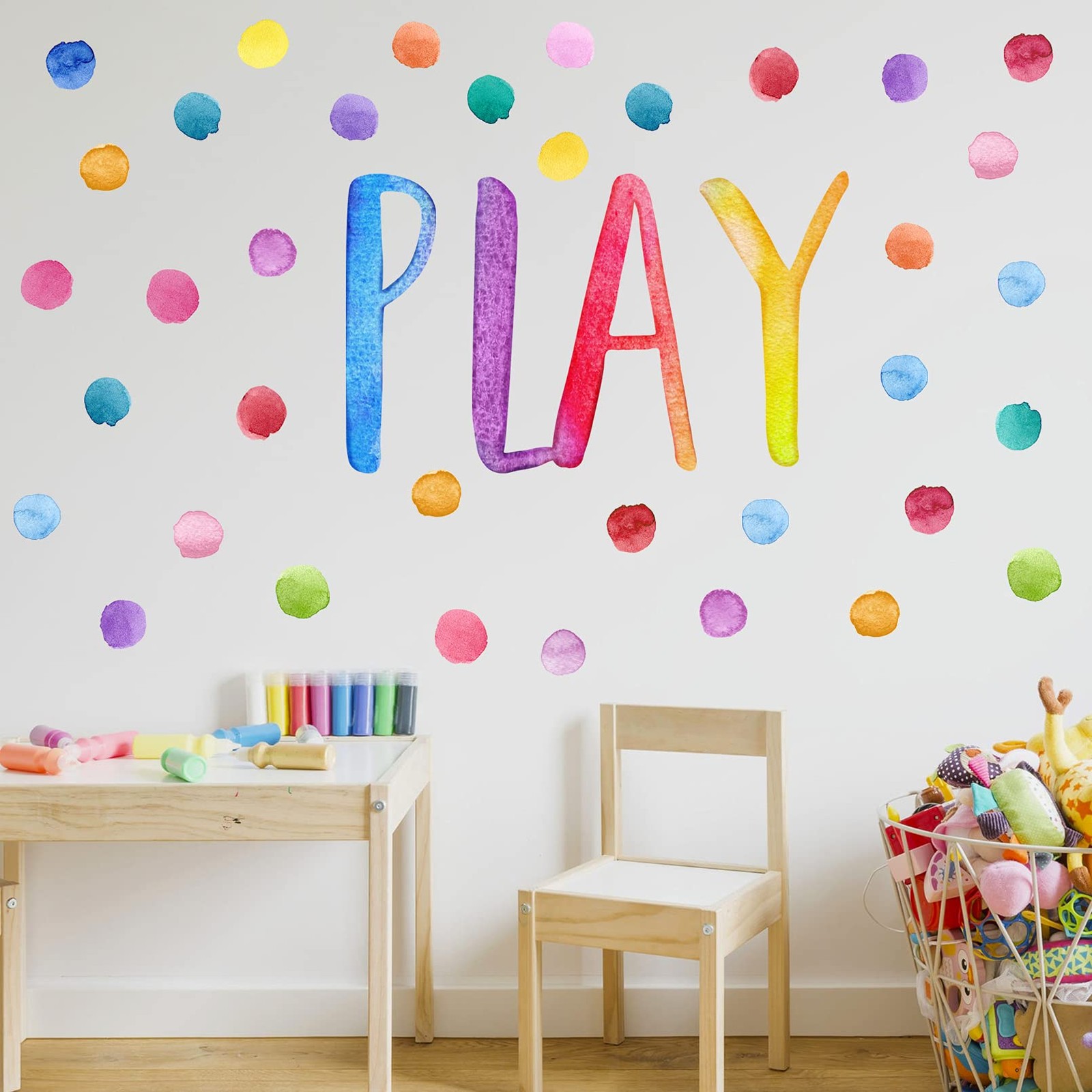 Playroom Polka Dots Wall Decals Stickers, Play Sign Peel and Stick Neutral Nu…