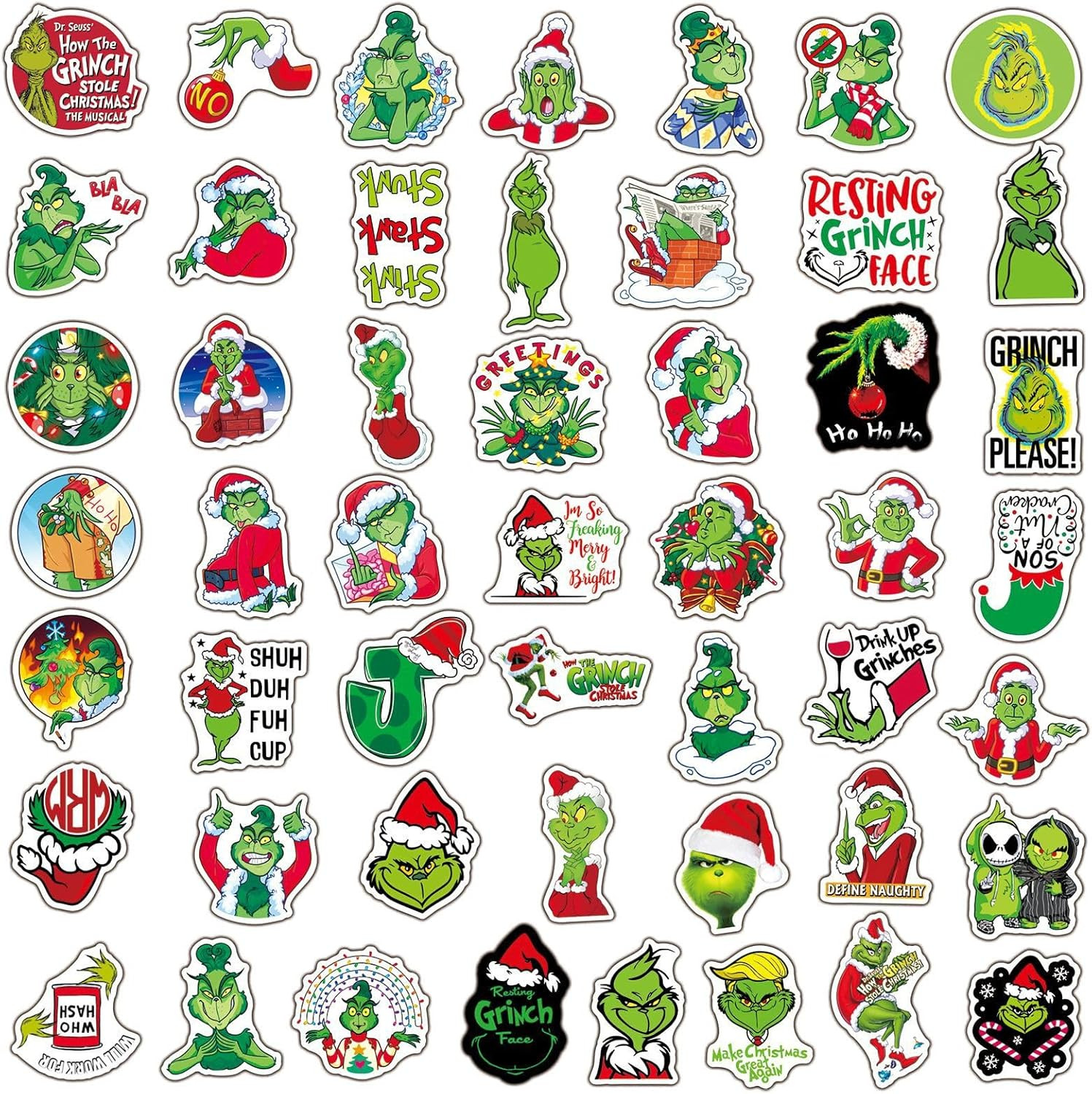 Christmas Theme Grinch Stickers for Kids Teens, 50Pcs Waterproof Vinyl Sticke…