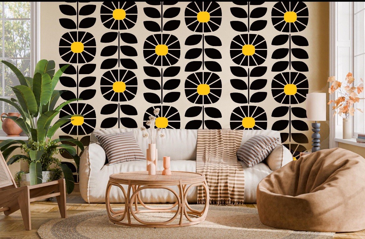 Mid Century Flowers Modern Sunday Wall Decal Vintage Modern Pero Stick 80 X22