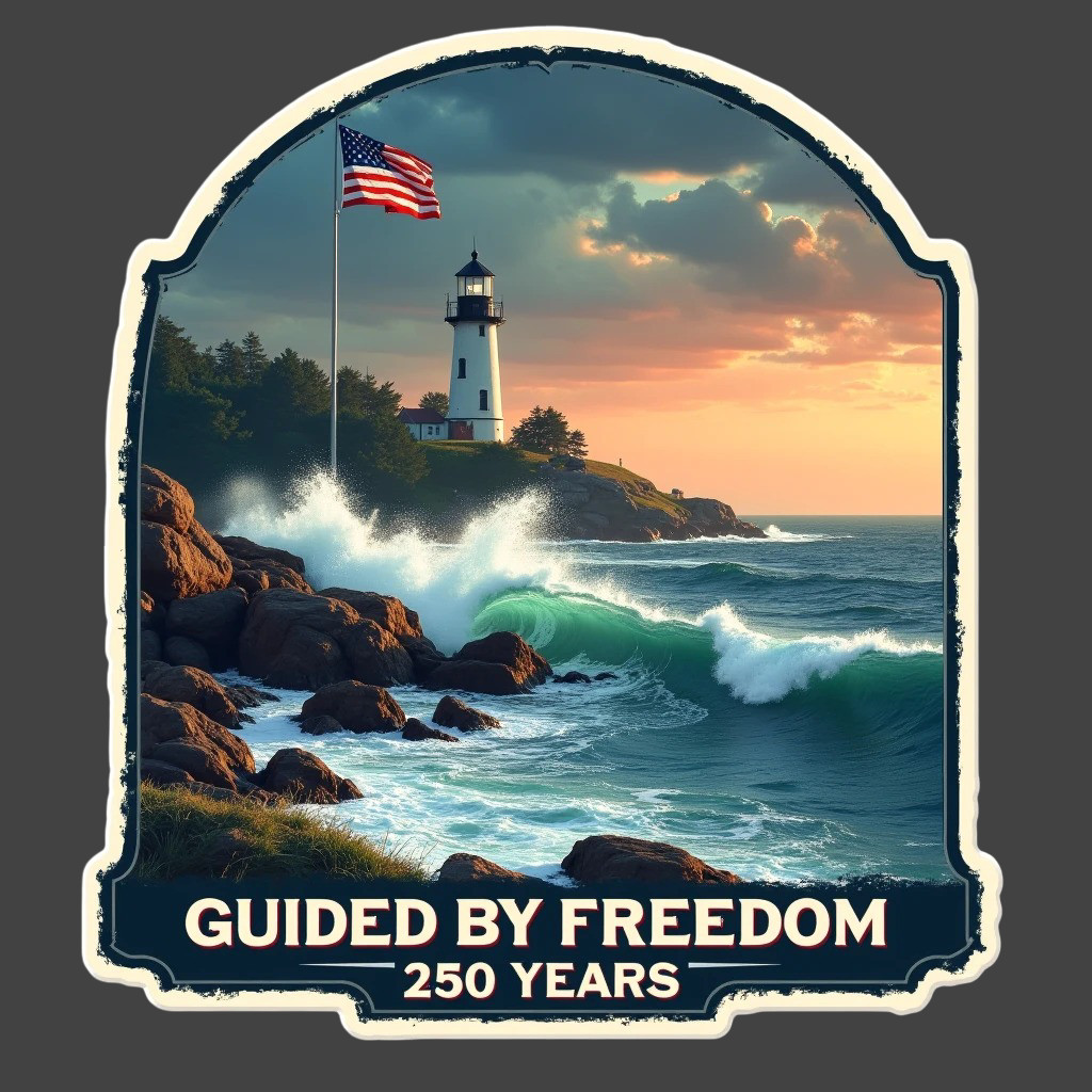 Americana Sticker Vinyl Decal Lighthouse Guided by Freedom 250 Years USA