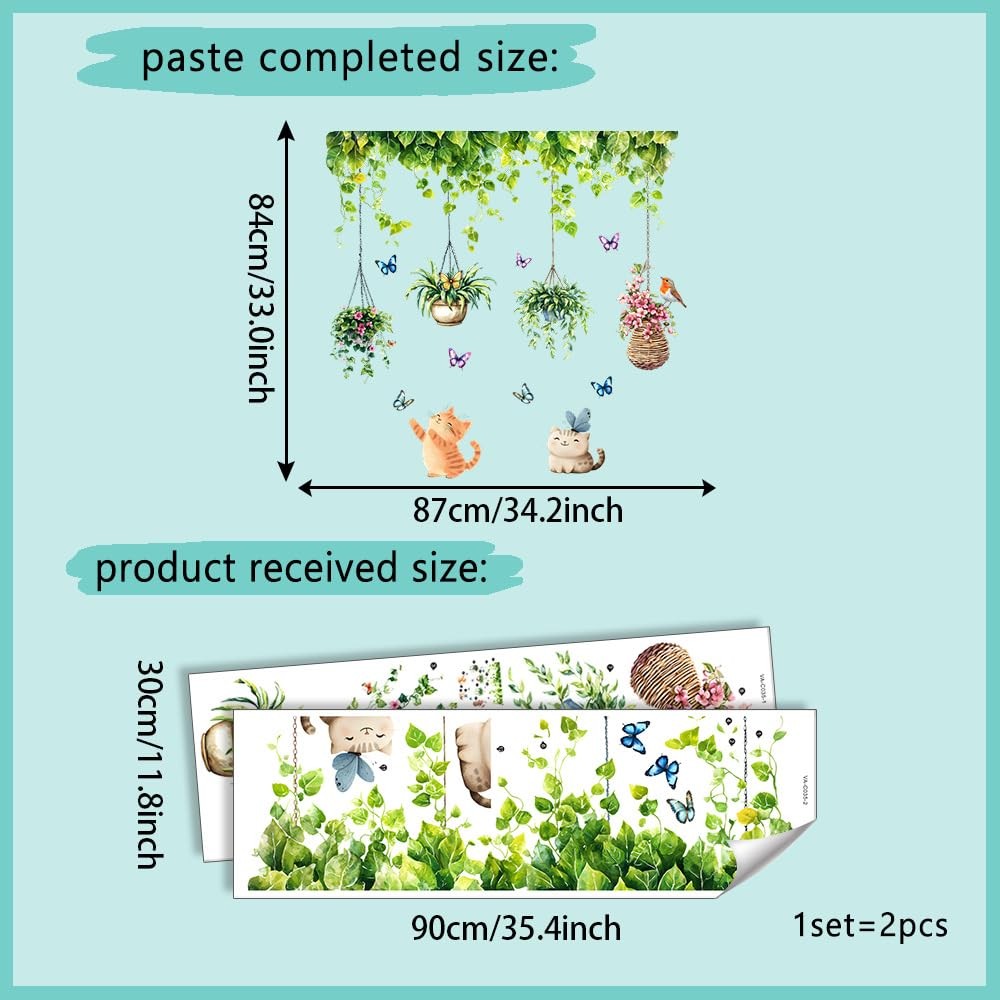 iMagitek Hanging Plants Wall Decals Garden Butterfly with Cat Bird Wall Stick…