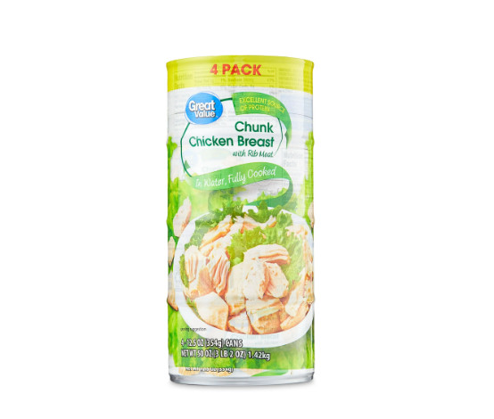 Great Value Chunk Chicken Breast, 12.5 oz Can (4 Packs).
